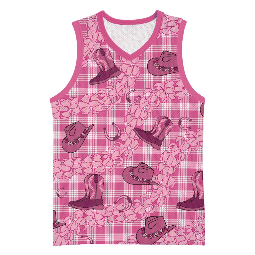 Pink Palaka Hawaii Cowboy Basketball Jersey Puakenikeni Lei Paniolo Papale Seamless Vibes LT14 Unisex Pink - Polynesian Pride