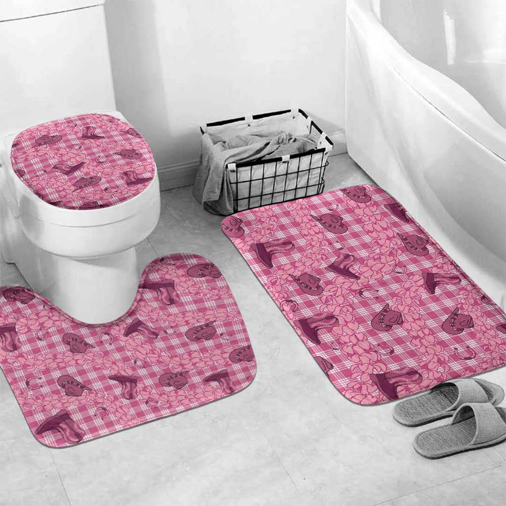 Pink Palaka Hawaii Cowboy Bathroom Set Puakenikeni Lei Paniolo Papale Seamless Vibes - Polynesian Pride