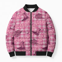 Pink Palaka Hawaii Cowboy Bomber Puffer Jacket Puakenikeni Lei Paniolo Papale Seamless Vibes LT14 Unisex Pink - Polynesian Pride