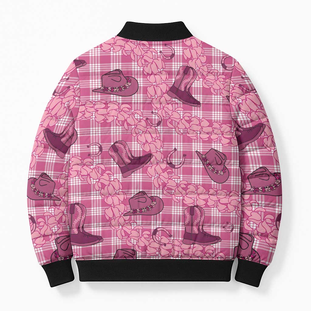 Pink Palaka Hawaii Cowboy Bomber Puffer Jacket Puakenikeni Lei Paniolo Papale Seamless Vibes LT14 - Polynesian Pride