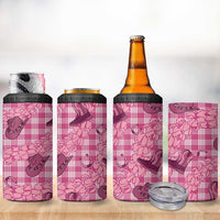 Pink Palaka Hawaii Cowboy 4 in 1 Can Cooler Tumbler Puakenikeni Lei Paniolo Papale Seamless Vibes - Polynesian Pride