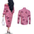 Pink Palaka Hawaii Cowboy Couples Matching Off The Shoulder Long Sleeve Dress and Long Sleeve Button Shirt Puakenikeni Lei Paniolo Papale Seamless Vibes - Polynesian Pride