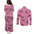 Pink Palaka Hawaii Cowboy Couples Matching Puletasi and Long Sleeve Button Shirt Puakenikeni Lei Paniolo Papale Seamless Vibes - Polynesian Pride