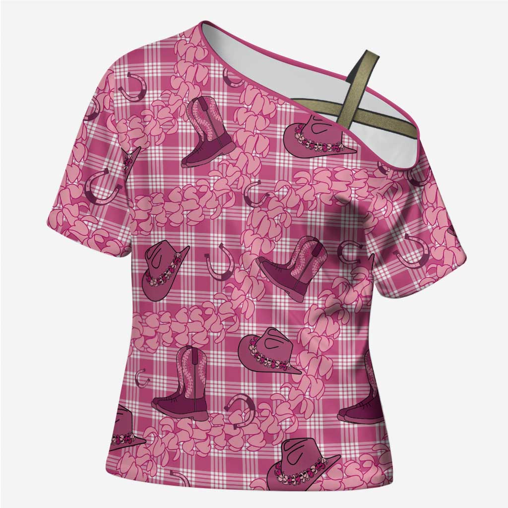 Pink Palaka Hawaii Cowboy Cross Shoulder Shirt Puakenikeni Lei Paniolo Papale Seamless Vibes - Polynesian Pride