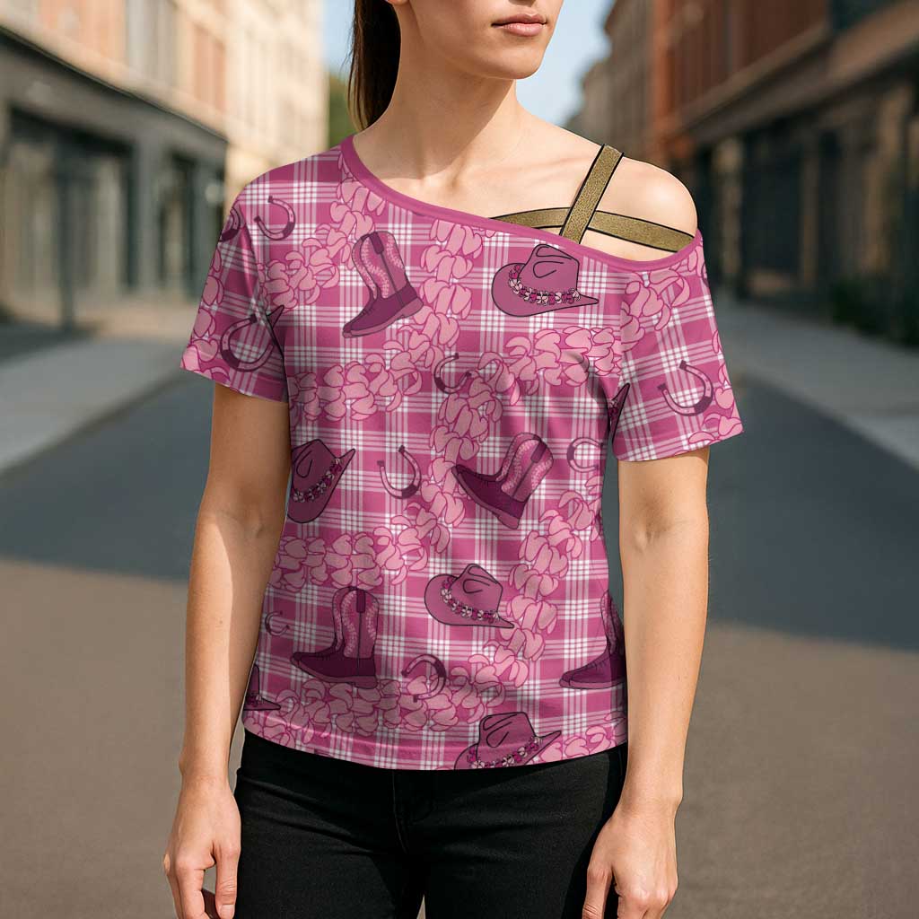 Pink Palaka Hawaii Cowboy Cross Shoulder Shirt Puakenikeni Lei Paniolo Papale Seamless Vibes - Polynesian Pride