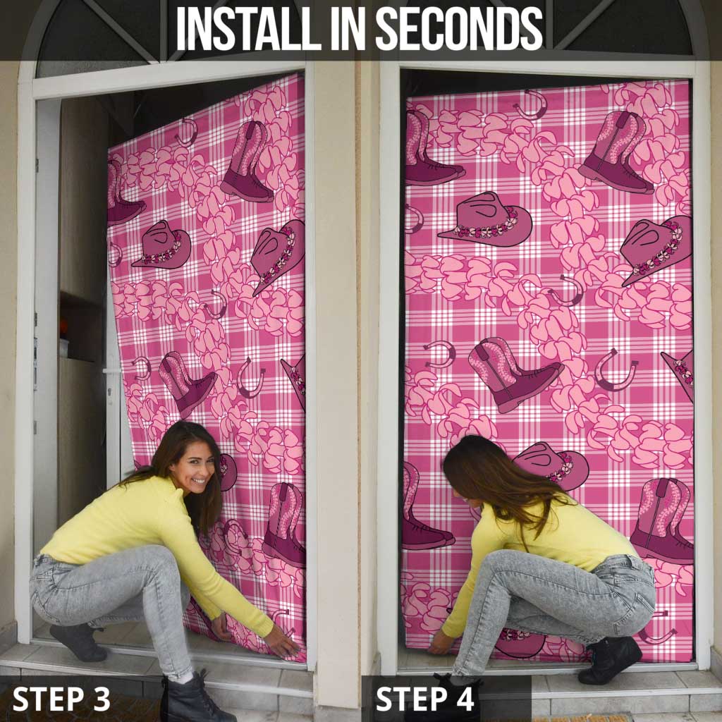 Pink Palaka Hawaii Cowboy Door Cover Puakenikeni Lei Paniolo Papale Seamless Vibes - Polynesian Pride
