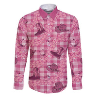 Pink Palaka Hawaii Cowboy Family Matching Long Sleeve Bodycon Dress and Hawaiian Shirt Puakenikeni Lei Paniolo Papale Seamless Vibes LT14 Dad's Shirt - Long Sleeve Pink - Polynesian Pride