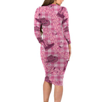 Pink Palaka Hawaii Cowboy Family Matching Long Sleeve Bodycon Dress and Hawaiian Shirt Puakenikeni Lei Paniolo Papale Seamless Vibes LT14 - Polynesian Pride