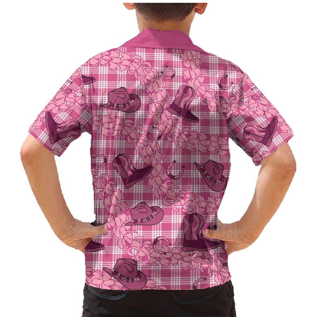 Pink Palaka Hawaii Cowboy Family Matching Mermaid Dress and Hawaiian Shirt Puakenikeni Lei Paniolo Papale Seamless Vibes LT14 - Polynesian Pride