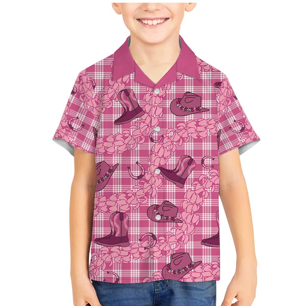 Pink Palaka Hawaii Cowboy Family Matching Mermaid Dress and Hawaiian Shirt Puakenikeni Lei Paniolo Papale Seamless Vibes LT14 Son's Shirt Pink - Polynesian Pride