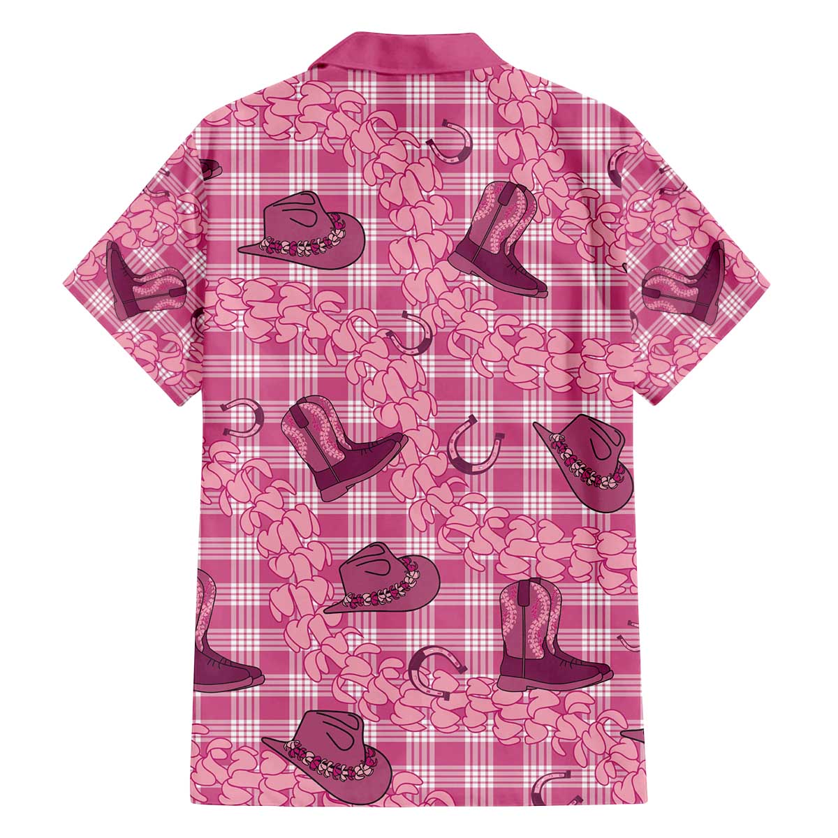 Pink Palaka Hawaii Cowboy Family Matching Off The Shoulder Long Sleeve Dress and Hawaiian Shirt Puakenikeni Lei Paniolo Papale Seamless Vibes - Polynesian Pride