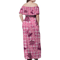 Pink Palaka Hawaii Cowboy Family Matching Off Shoulder Maxi Dress and Hawaiian Shirt Puakenikeni Lei Paniolo Papale Seamless Vibes LT14 - Polynesian Pride