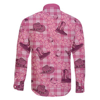 Pink Palaka Hawaii Cowboy Family Matching Off Shoulder Short Dress and Hawaiian Shirt Puakenikeni Lei Paniolo Papale Seamless Vibes LT14 - Polynesian Pride