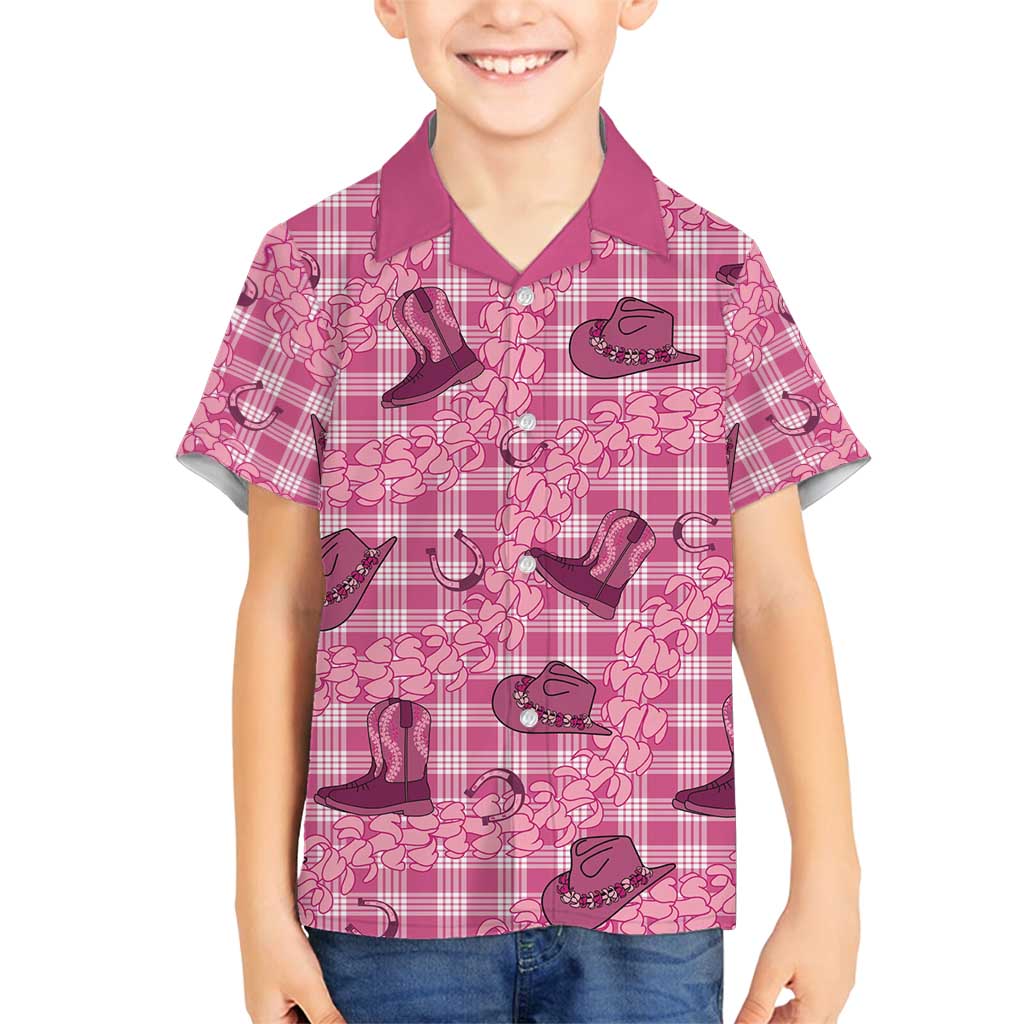 Pink Palaka Hawaii Cowboy Family Matching Off Shoulder Short Dress and Hawaiian Shirt Puakenikeni Lei Paniolo Papale Seamless Vibes LT14 Son's Shirt Pink - Polynesian Pride