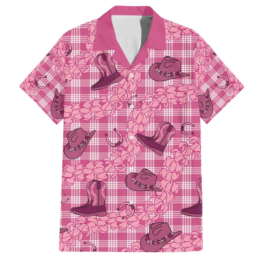 Pink Palaka Hawaii Cowboy Family Matching Puletasi and Hawaiian Shirt Puakenikeni Lei Paniolo Papale Seamless Vibes LT14 Dad's Shirt - Short Sleeve Pink - Polynesian Pride