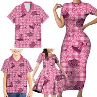 Pink Palaka Hawaii Cowboy Family Matching Short Sleeve Bodycon Dress and Hawaiian Shirt Puakenikeni Lei Paniolo Papale Seamless Vibes LT14 - Polynesian Pride