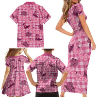 Pink Palaka Hawaii Cowboy Family Matching Short Sleeve Bodycon Dress and Hawaiian Shirt Puakenikeni Lei Paniolo Papale Seamless Vibes LT14 - Polynesian Pride