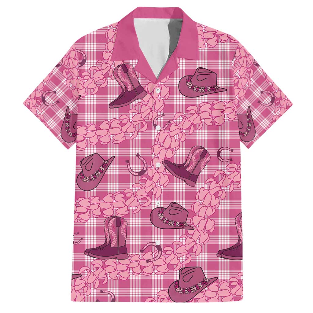 Pink Palaka Hawaii Cowboy Family Matching Short Sleeve Bodycon Dress and Hawaiian Shirt Puakenikeni Lei Paniolo Papale Seamless Vibes LT14 Dad's Shirt - Short Sleeve Pink - Polynesian Pride