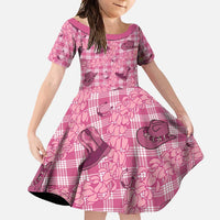 Pink Palaka Hawaii Cowboy Family Matching Summer Maxi Dress and Hawaiian Shirt Puakenikeni Lei Paniolo Papale Seamless Vibes LT14 Daughter's Dress Pink - Polynesian Pride