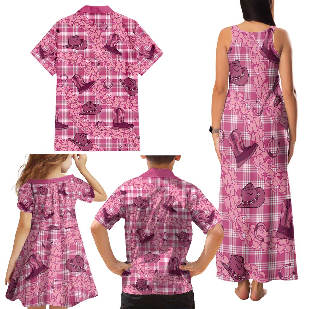 Pink Palaka Hawaii Cowboy Family Matching Tank Maxi Dress and Hawaiian Shirt Puakenikeni Lei Paniolo Papale Seamless Vibes - Polynesian Pride