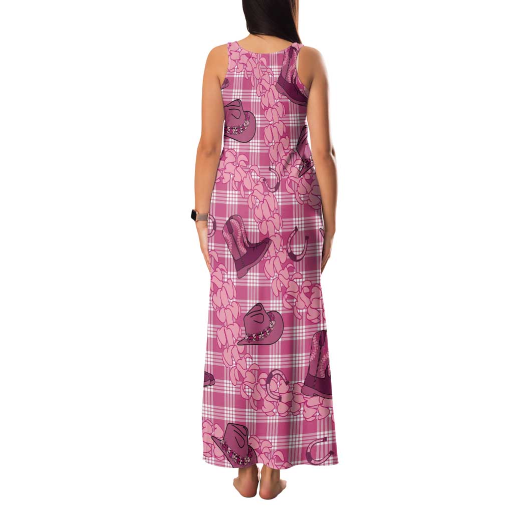 Pink Palaka Hawaii Cowboy Family Matching Tank Maxi Dress and Hawaiian Shirt Puakenikeni Lei Paniolo Papale Seamless Vibes - Polynesian Pride