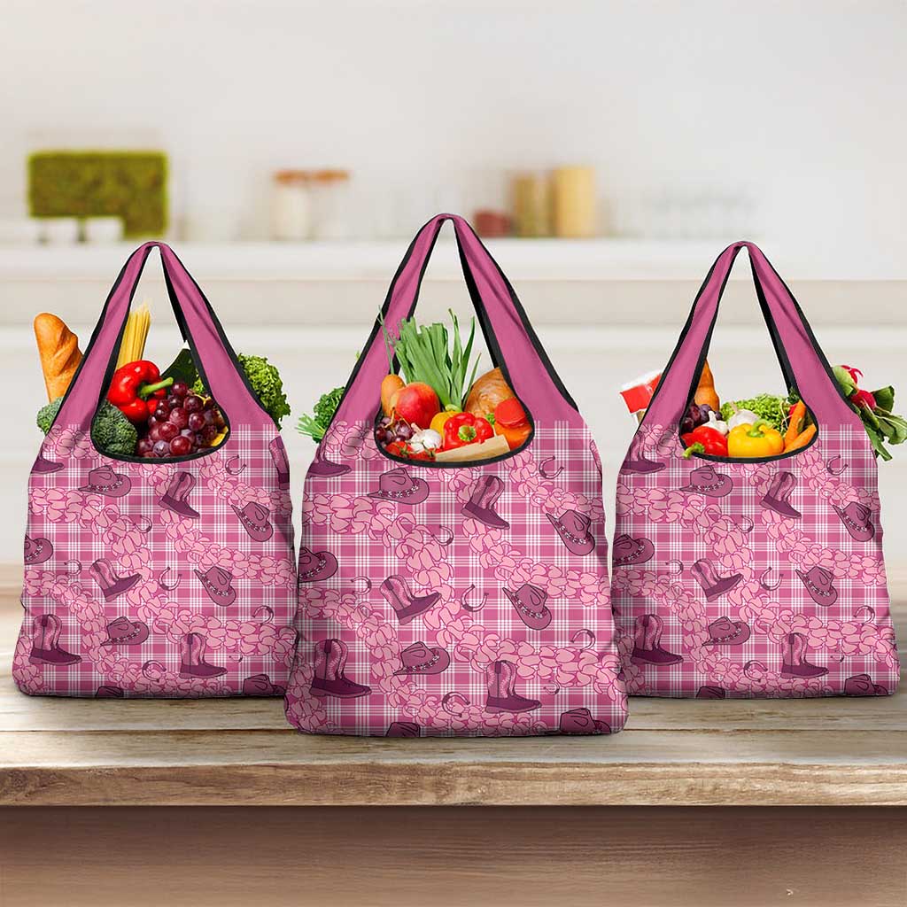 Pink Palaka Hawaii Cowboy Grocery Bag Puakenikeni Lei Paniolo Papale Seamless Vibes - Polynesian Pride