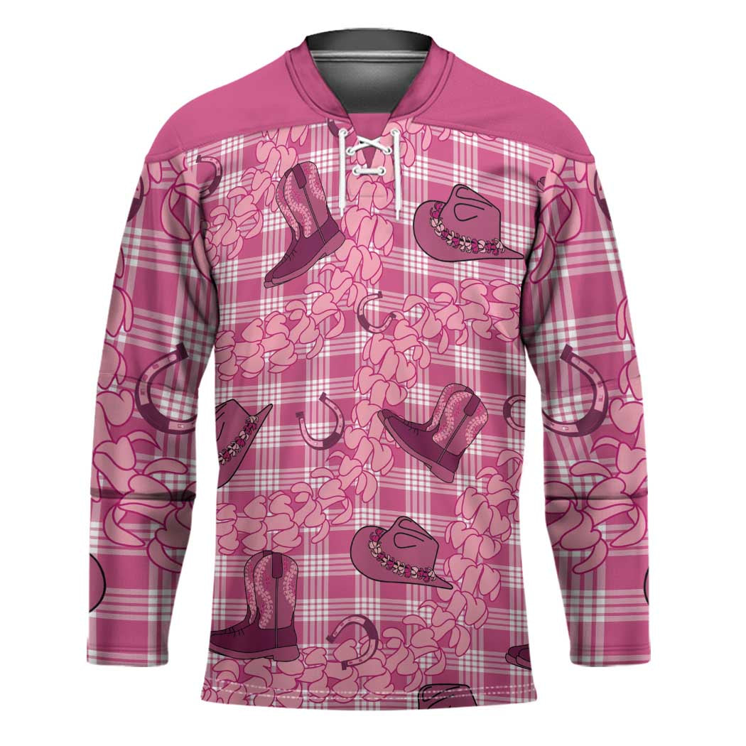 Pink Palaka Hawaii Cowboy Hockey Jersey Puakenikeni Lei Paniolo Papale Seamless Vibes LT14 Unisex Pink - Polynesian Pride
