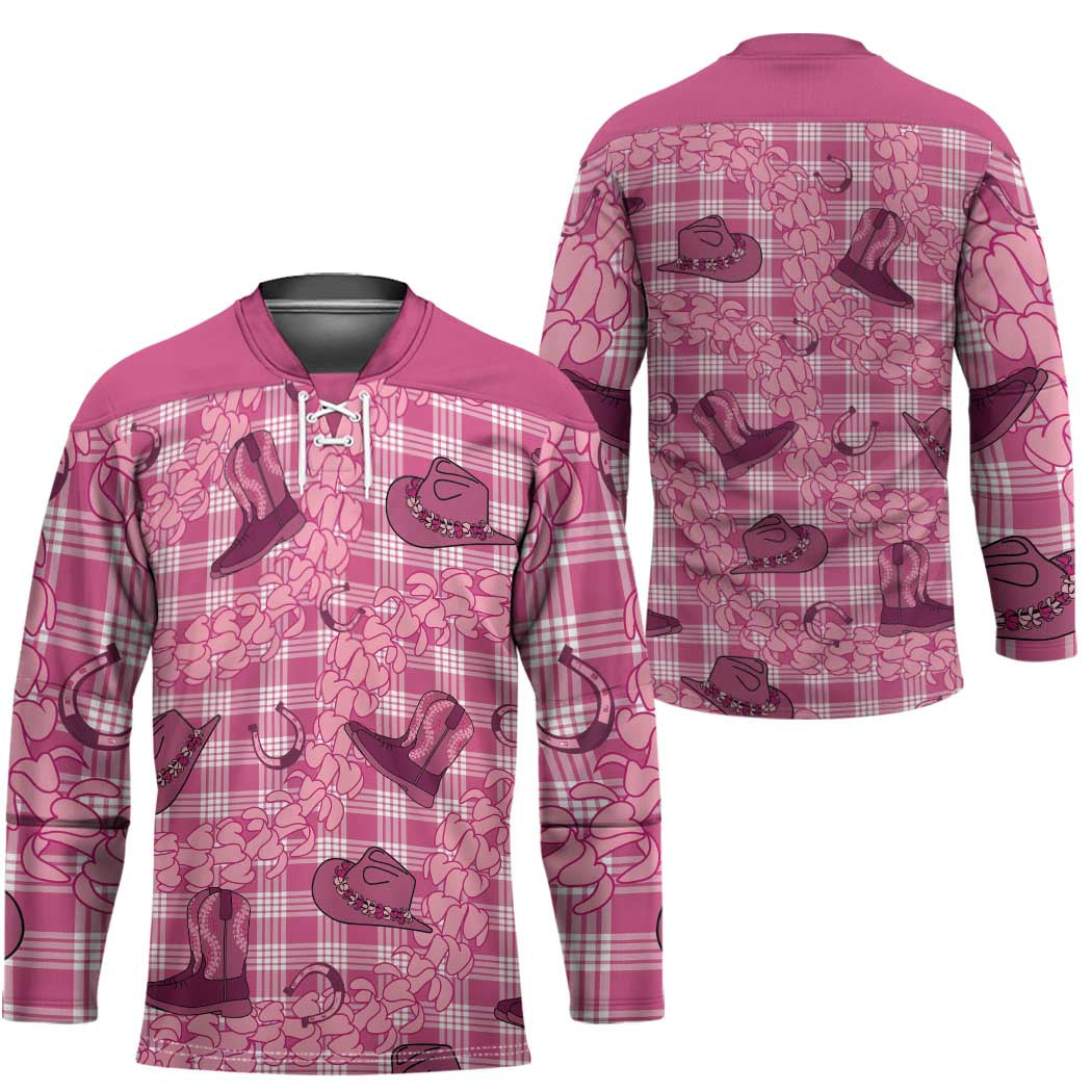 Pink Palaka Hawaii Cowboy Hockey Jersey Puakenikeni Lei Paniolo Papale Seamless Vibes LT14 - Polynesian Pride