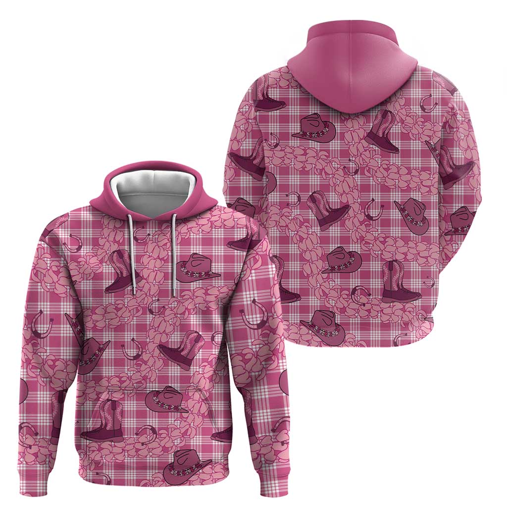 Pink Palaka Hawaii Cowboy Hoodie Puakenikeni Lei Paniolo Papale Seamless Vibes - Polynesian Pride