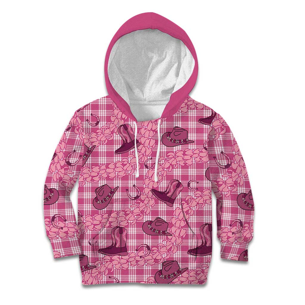Pink Palaka Hawaii Cowboy Kid Hoodie Puakenikeni Lei Paniolo Papale Seamless Vibes - Polynesian Pride