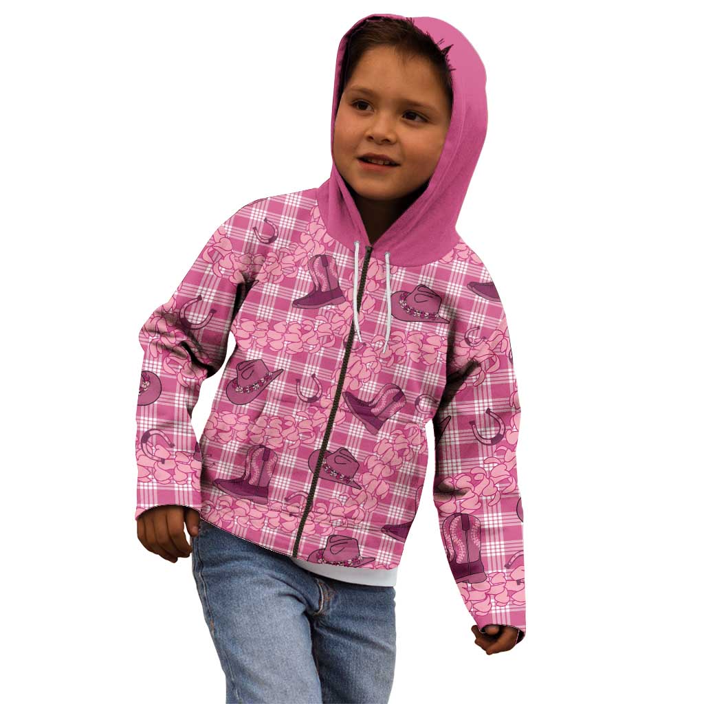 Pink Palaka Hawaii Cowboy Kid Hoodie Puakenikeni Lei Paniolo Papale Seamless Vibes - Polynesian Pride