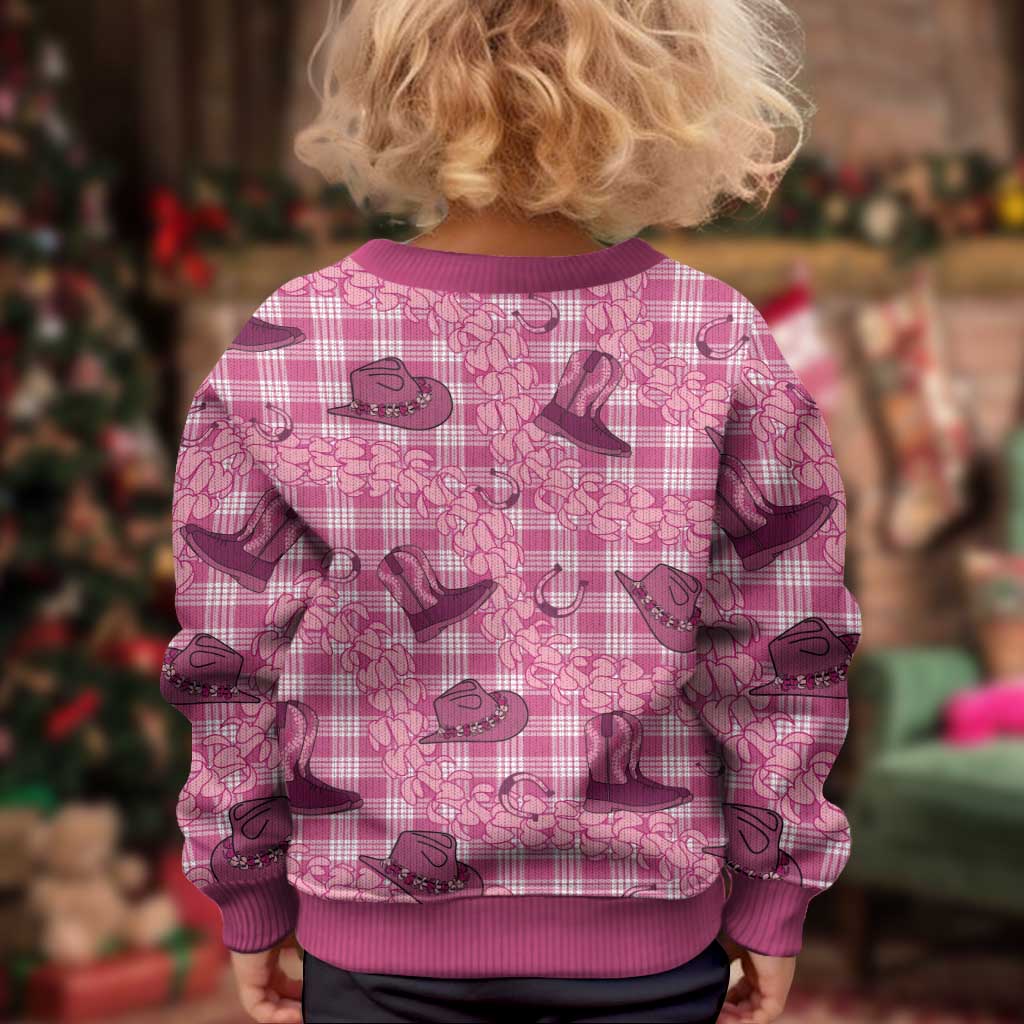 Pink Palaka Hawaii Cowboy Kid Ugly Christmas Sweater Puakenikeni Lei Paniolo Papale Seamless Vibes LT14 - Polynesian Pride