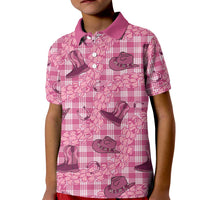 Pink Palaka Hawaii Cowboy Kid Polo Shirt Puakenikeni Lei Paniolo Papale Seamless Vibes - Polynesian Pride