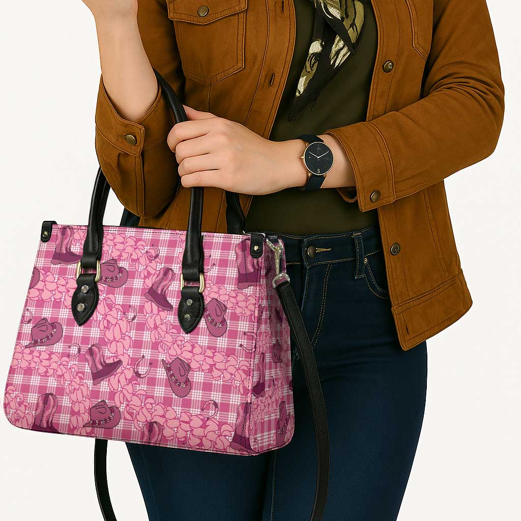 Pink Palaka Hawaii Cowboy Leather Bag Puakenikeni Lei Paniolo Papale Seamless Vibes - Polynesian Pride