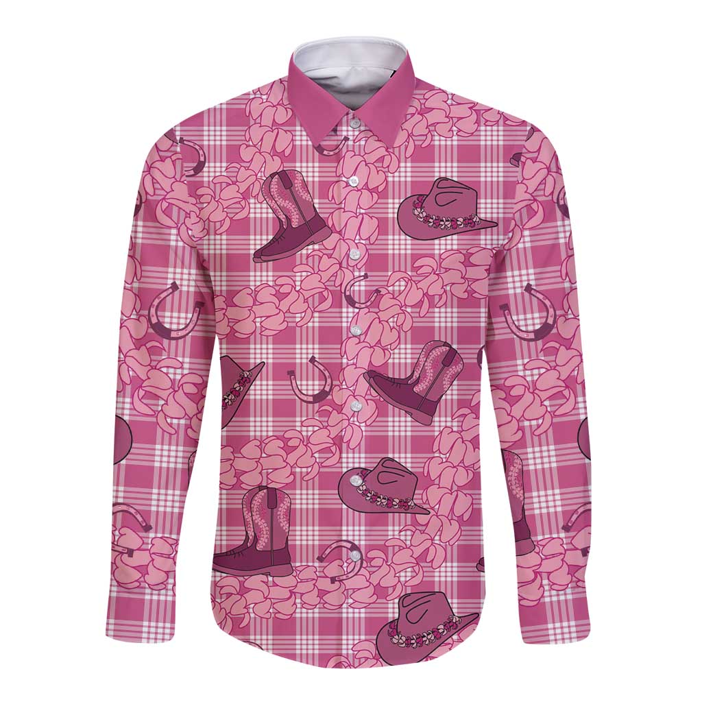 Pink Palaka Hawaii Cowboy Long Sleeve Button Shirt Puakenikeni Lei Paniolo Papale Seamless Vibes - Polynesian Pride