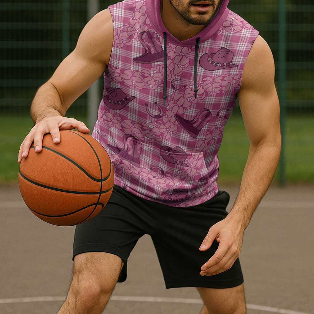 Pink Palaka Hawaii Cowboy Sleeveless Hoodie Puakenikeni Lei Paniolo Papale Seamless Vibes LT14 - Polynesian Pride