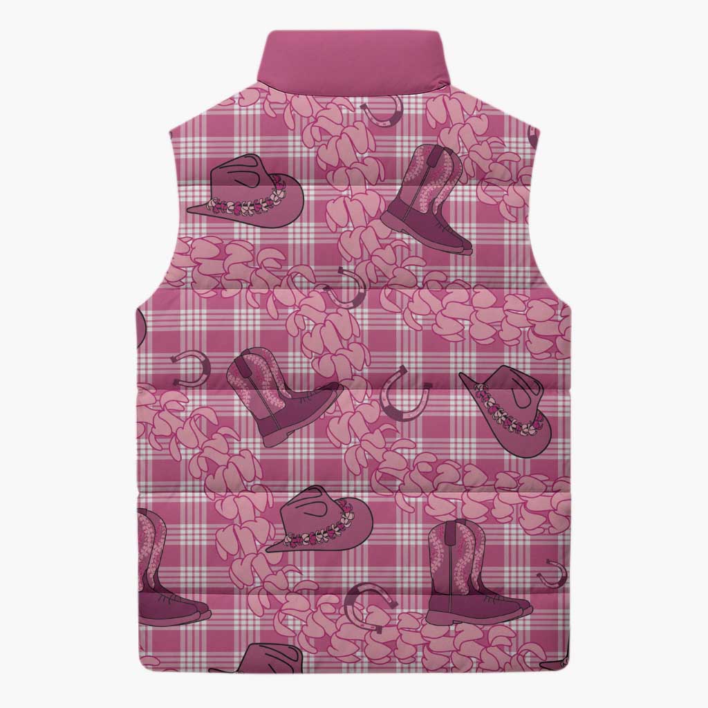 Pink Palaka Hawaii Cowboy Sleeveless Puffer Jacket Puakenikeni Lei Paniolo Papale Seamless Vibes - Polynesian Pride