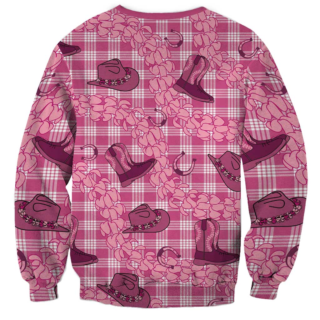 Pink Palaka Hawaii Cowboy Sweatshirt Puakenikeni Lei Paniolo Papale Seamless Vibes - Polynesian Pride
