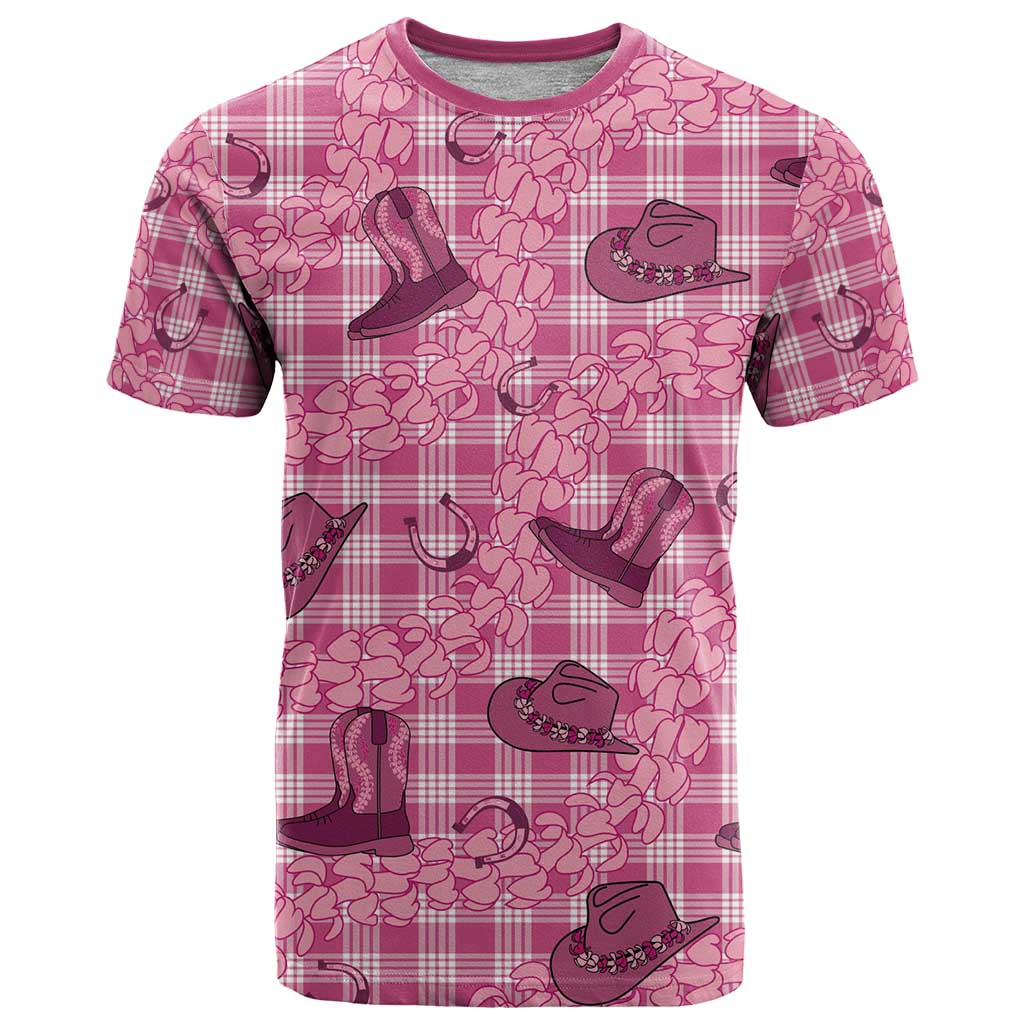 Pink Palaka Hawaii Cowboy T Shirt Puakenikeni Lei Paniolo Papale Seamless Vibes - Polynesian Pride