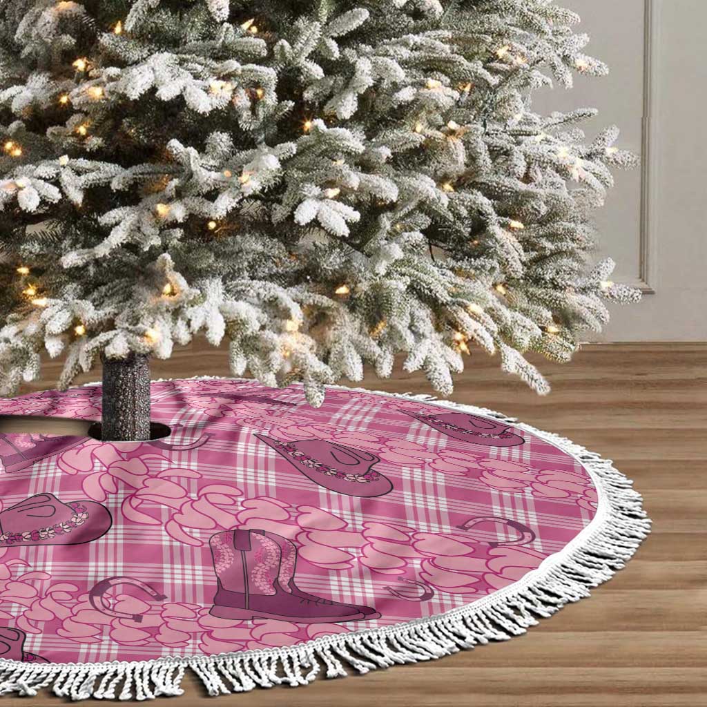 Pink Palaka Hawaii Cowboy Tree Skirt Puakenikeni Lei Paniolo Papale Seamless Vibes - Polynesian Pride