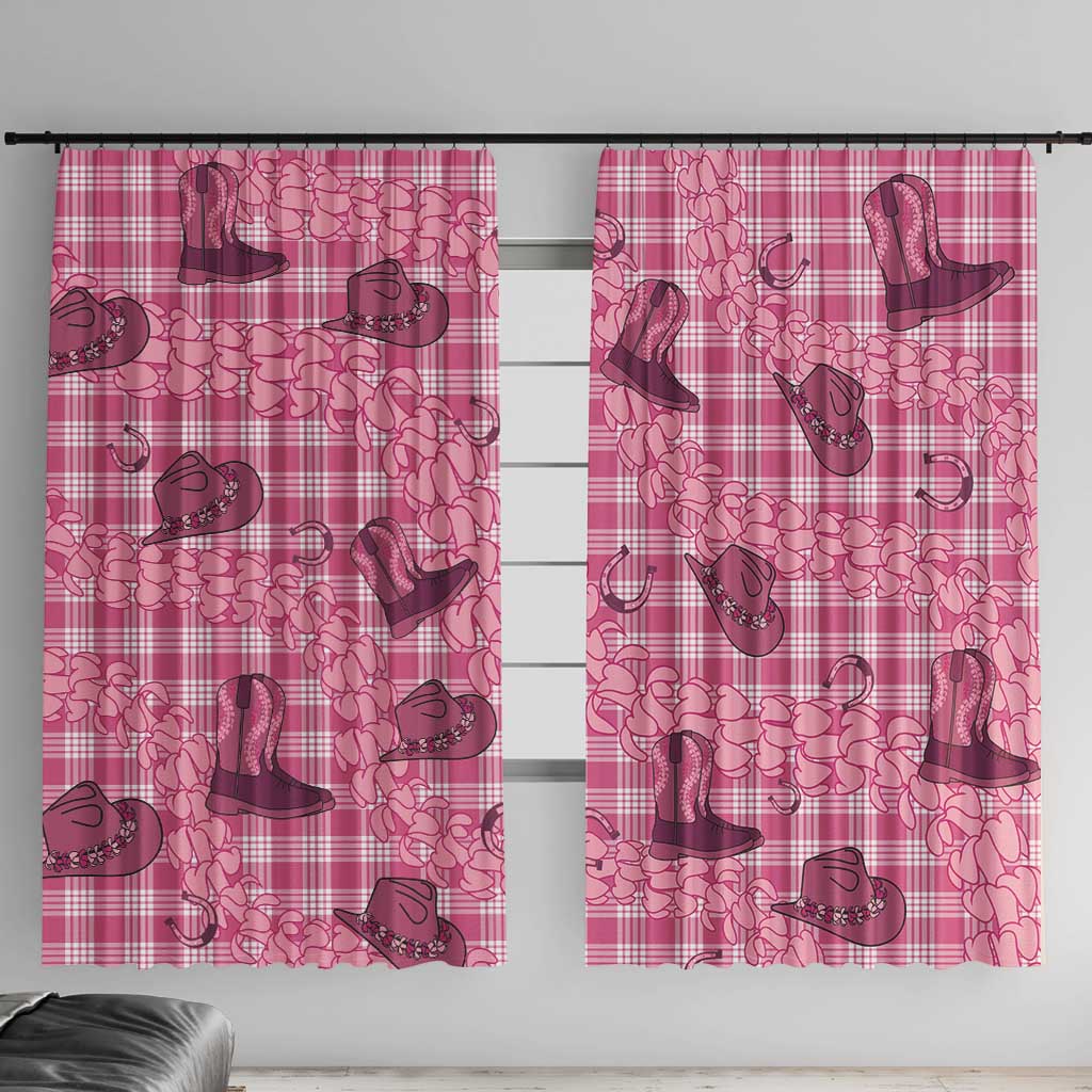 Pink Palaka Hawaii Cowboy Window Curtain Puakenikeni Lei Paniolo Papale Seamless Vibes - Polynesian Pride