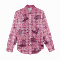 Pink Palaka Hawaii Cowboy Women Casual Shirt Puakenikeni Lei Paniolo Papale Seamless Vibes - Polynesian Pride