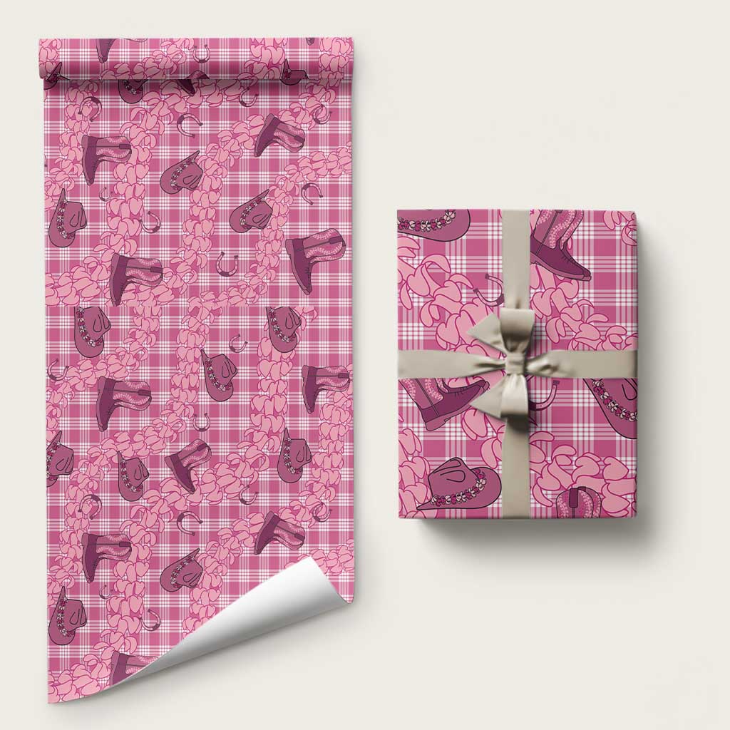 Pink Palaka Hawaii Cowboy Wrapping Paper Puakenikeni Lei Paniolo Papale Seamless Vibes - Polynesian Pride