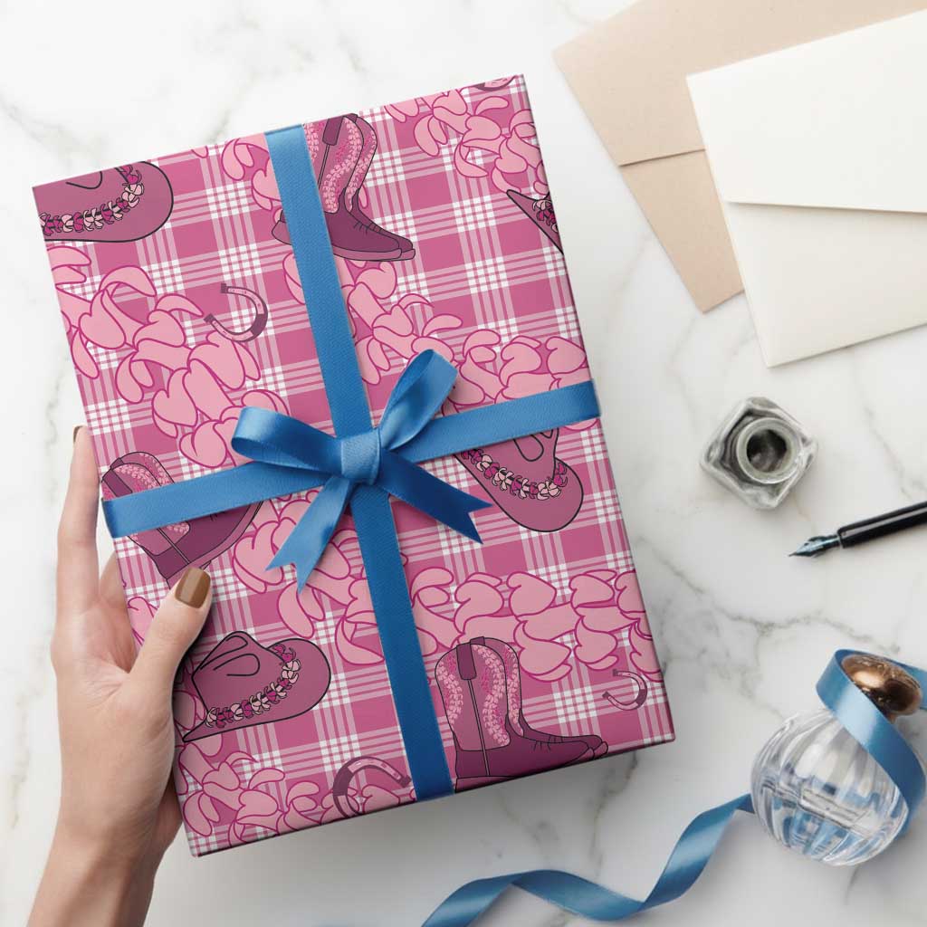 Pink Palaka Hawaii Cowboy Wrapping Paper Puakenikeni Lei Paniolo Papale Seamless Vibes - Polynesian Pride