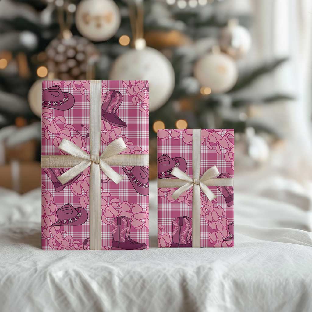 Pink Palaka Hawaii Cowboy Wrapping Paper Puakenikeni Lei Paniolo Papale Seamless Vibes - Polynesian Pride