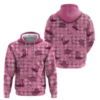 Pink Palaka Hawaii Cowboy Zip Hoodie Puakenikeni Lei Paniolo Papale Seamless Vibes - Polynesian Pride