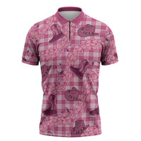 Pink Palaka Hawaii Cowboy Zipper Polo Shirt Puakenikeni Lei Paniolo Papale Seamless Vibes - Polynesian Pride