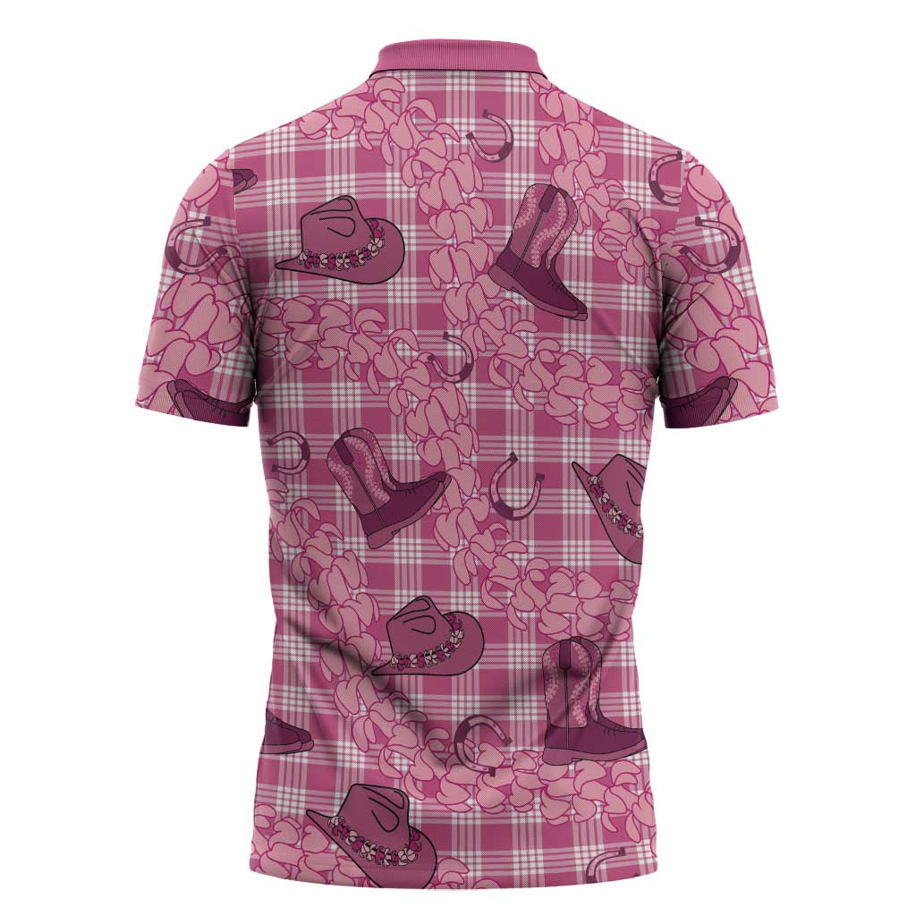 Pink Palaka Hawaii Cowboy Zipper Polo Shirt Puakenikeni Lei Paniolo Papale Seamless Vibes - Polynesian Pride