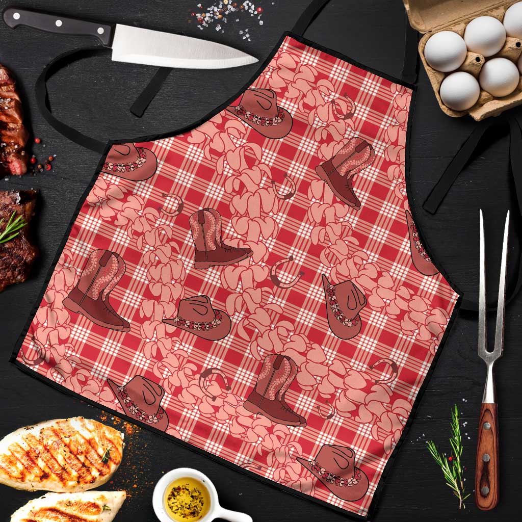 Red Palaka Hawaii Cowboy Apron Puakenikeni Lei Paniolo Papale Seamless Vibes - Polynesian Pride