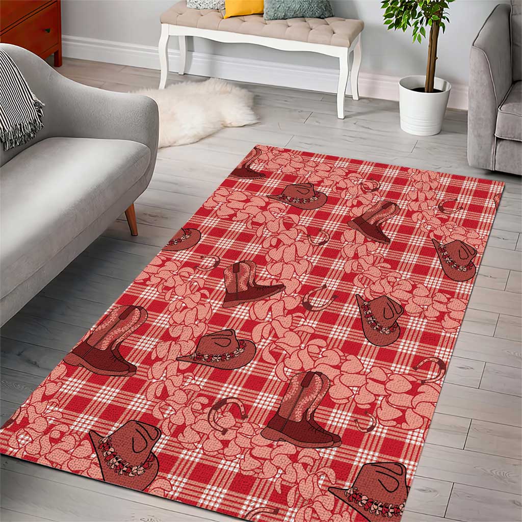 Red Palaka Hawaii Cowboy Area Rug Puakenikeni Lei Paniolo Papale Seamless Vibes - Polynesian Pride